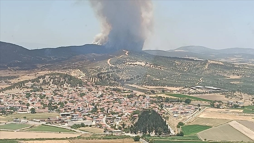 İzmir'in Foça ilçesindeki orman yangınına müdahale devam ediyor