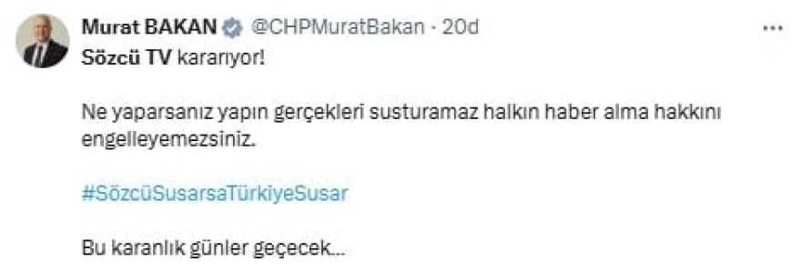 SÖZCÜ TV'ye karartma cezası: Siyasi isimlerden ardı ardına tepkiler geldi