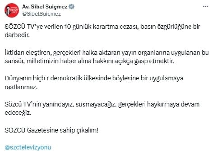 SÖZCÜ TV'ye karartma cezası: Siyasi isimlerden ardı ardına tepkiler geldi