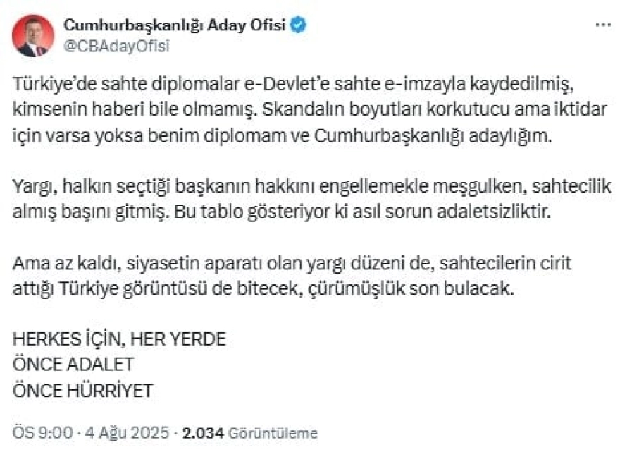Ekrem İmamoğlu'ndan Sahte Diploma Açıklaması