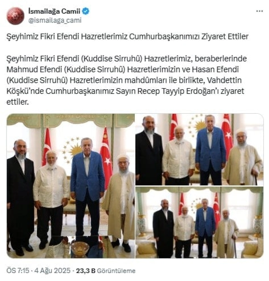 İsmailağa Tarikatı lideri, Cumhurbaşkanı Erdoğan'ı ziyaret etti